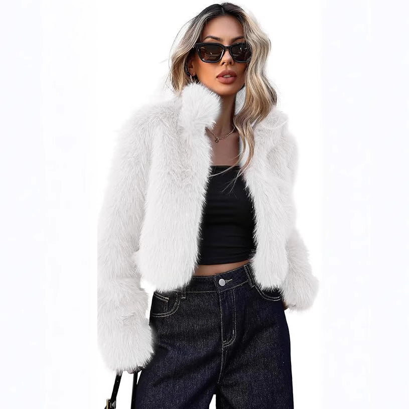 Damen Kurze Kunstpelzjacke mit weichem Fell und eleganter Silhouette Fudus