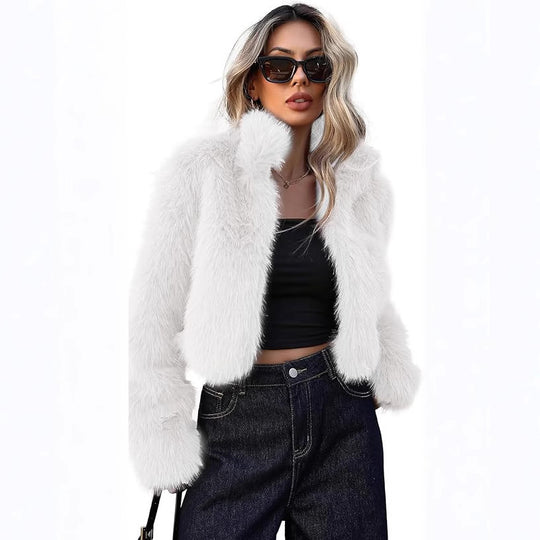 Damen Kurze Kunstpelzjacke mit weichem Fell und eleganter Silhouette Fudus