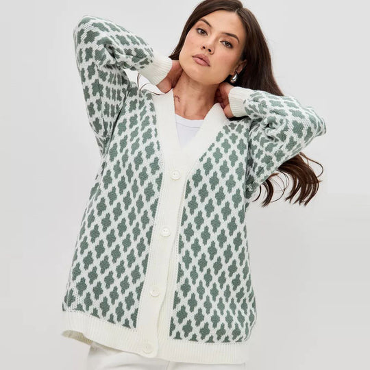 Damen Grobstrickjacke mit modernem Leopardenmuster Fudus