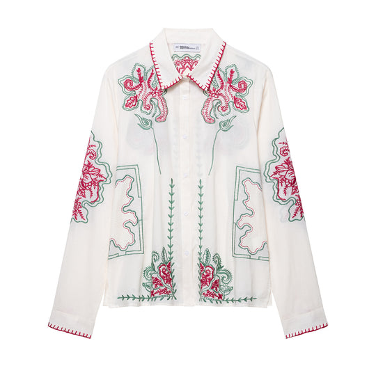 Damen Hemdbluse mit kunstvollen Stickereien Fudus