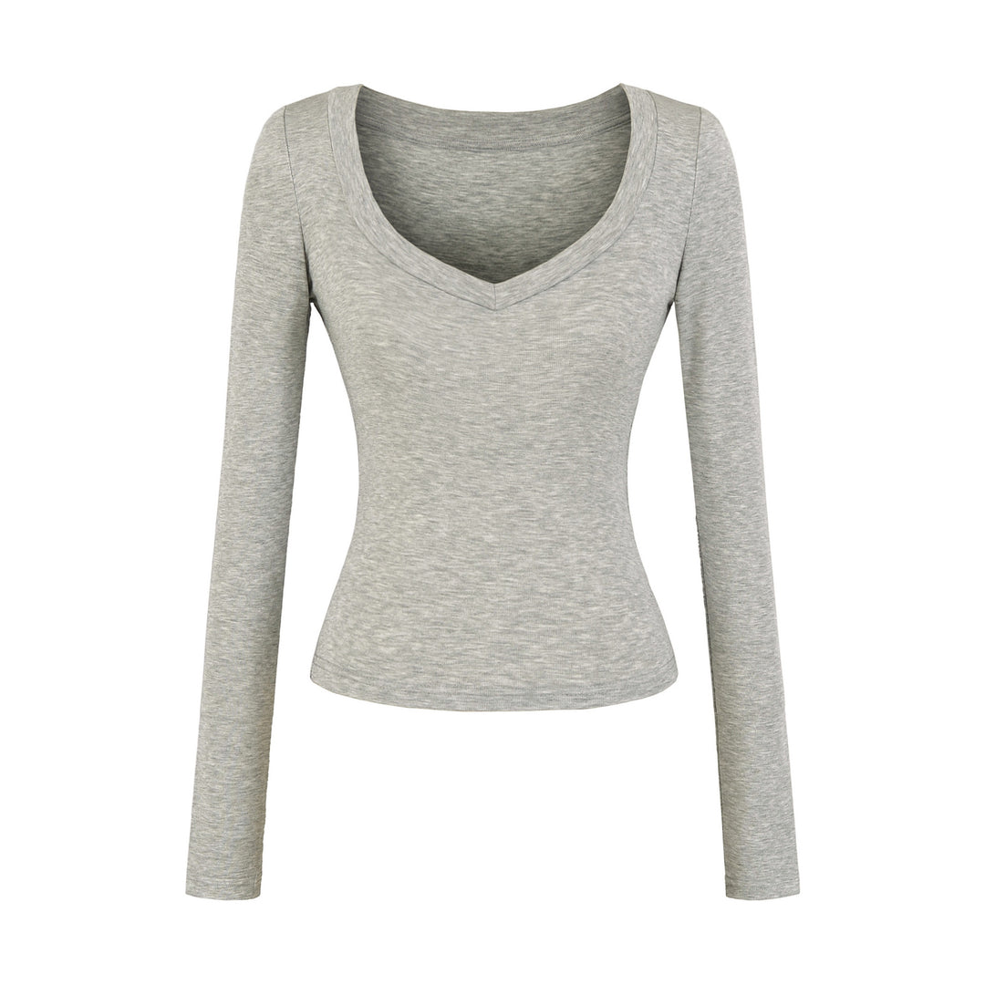 Damen langärmliges Slim-Fit Oberteil mit V-Ausschnitt Fudus