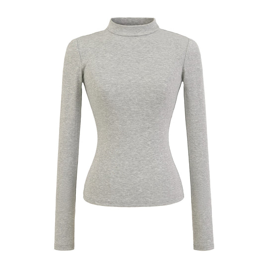 Damen langärmliges Rippoberteil mit hohem Kragen Fudus