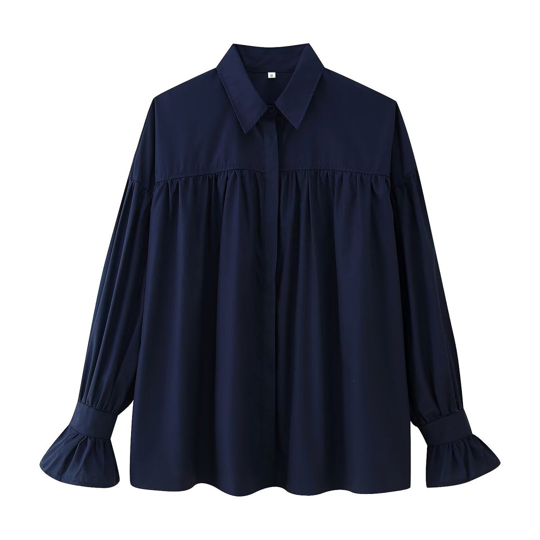 Damen lässige Bluse mit eleganten Rüschendetails und hohem Kragen Fudus