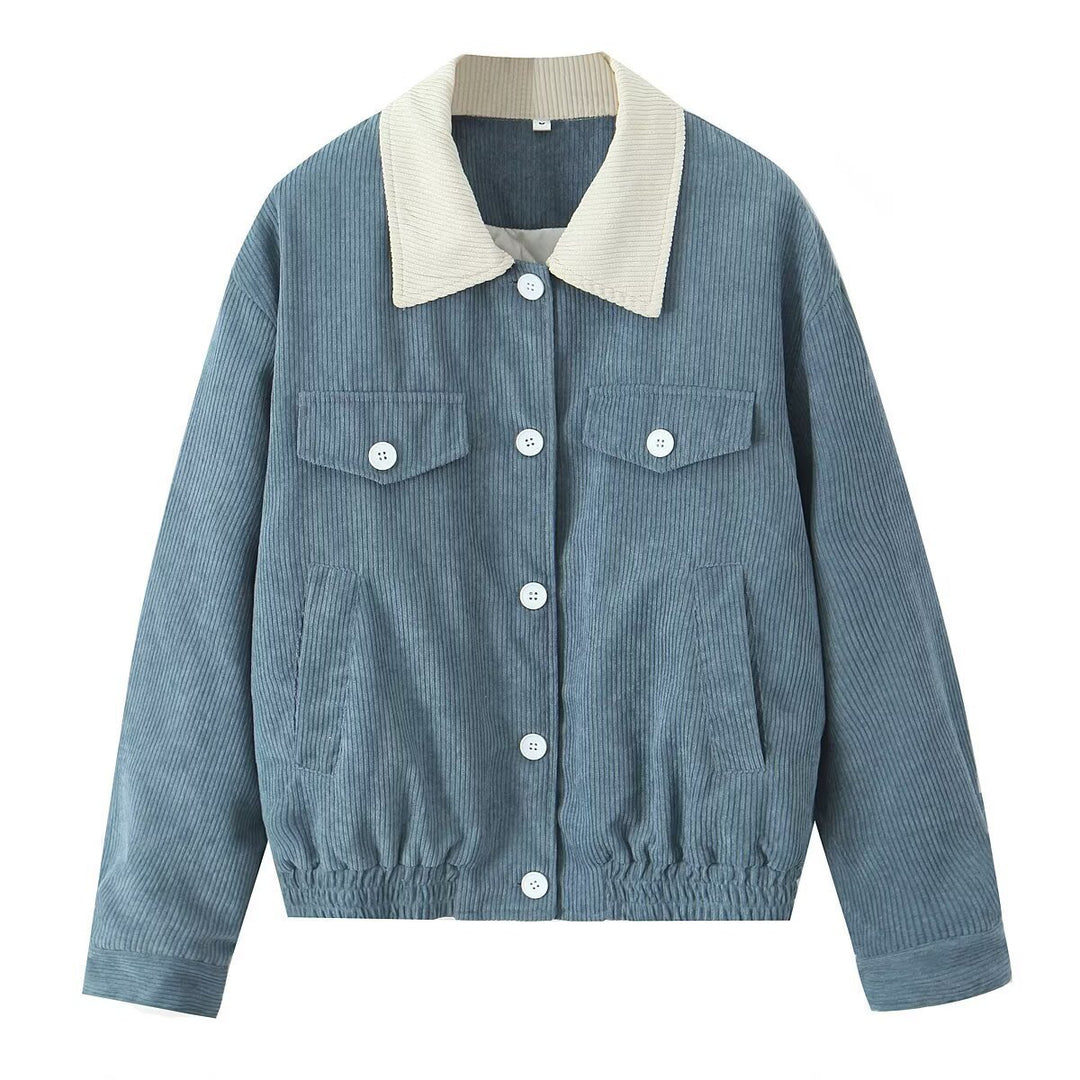 Damen lässige Cordjacke mit praktischen Pattentaschen und elastischem Bund Fudus