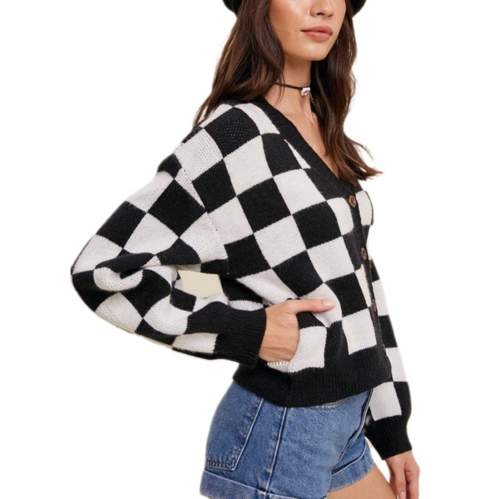 Damen Karierten Strickjacke Fudus