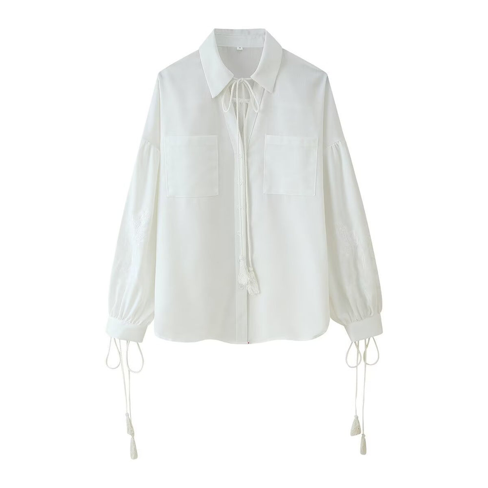 Damen komfortable Palazzo-Hose mit elastischem Bund und dezenter Stickerei Fudus