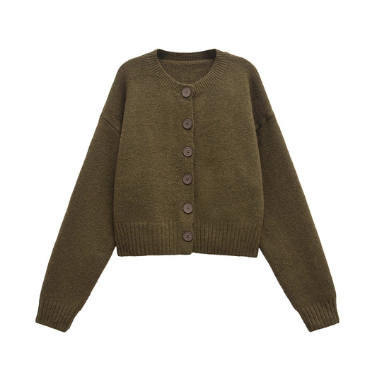 Cardigan Damen Cropped Knopfverschluss Gemütlich