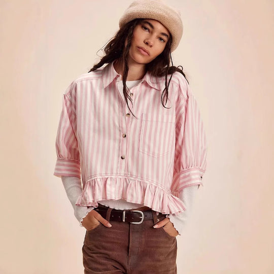 Damen lässige Bluse mit Rüschensaum Fudus