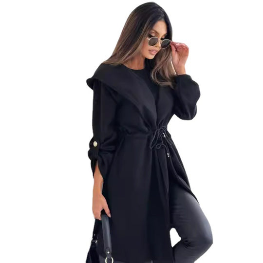 Damen Langer Schnitt mit Kapuze und Taillenzug Fudus