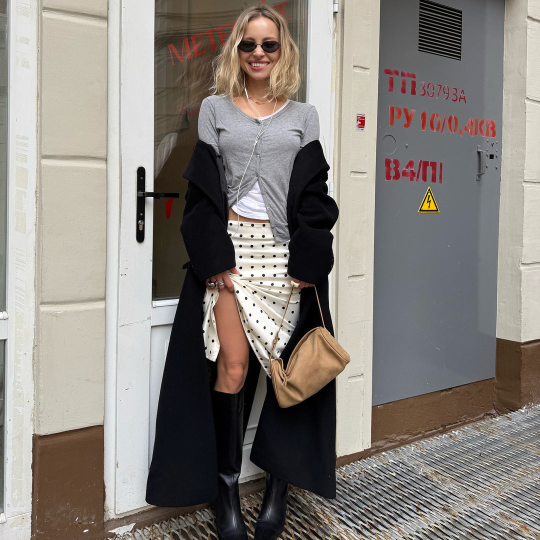 Damen modischer Midirock mit elegantem Punktdesign und hohem Schlitz Fudus