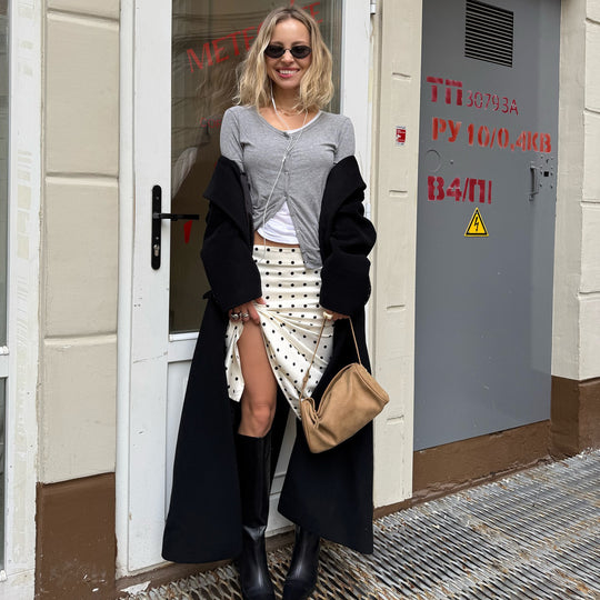 Damen modischer Midirock mit elegantem Punktdesign und hohem Schlitz Fudus