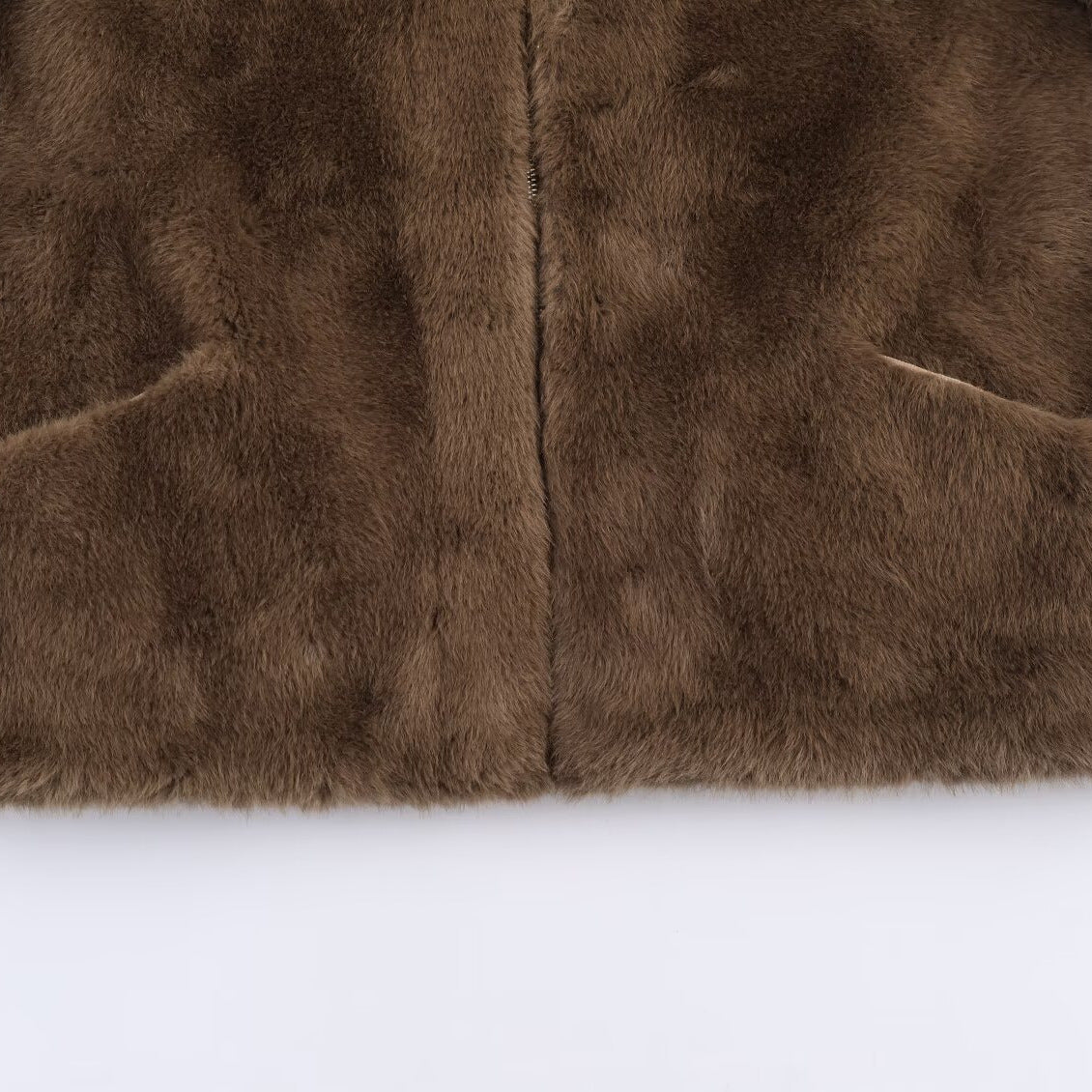 Damen Jacke Kunstpelz Weich Luxuriös Kapuze Praktische Taschen