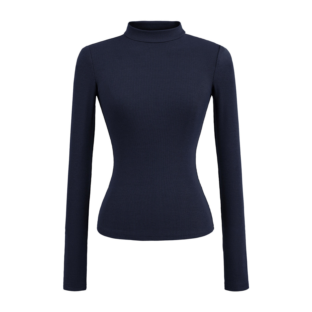 Damen langärmliges Rippoberteil mit hohem Kragen Fudus