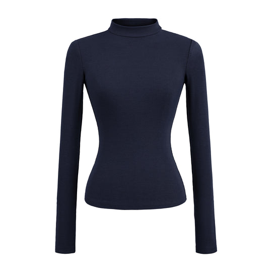 Damen langärmliges Rippoberteil mit hohem Kragen Fudus