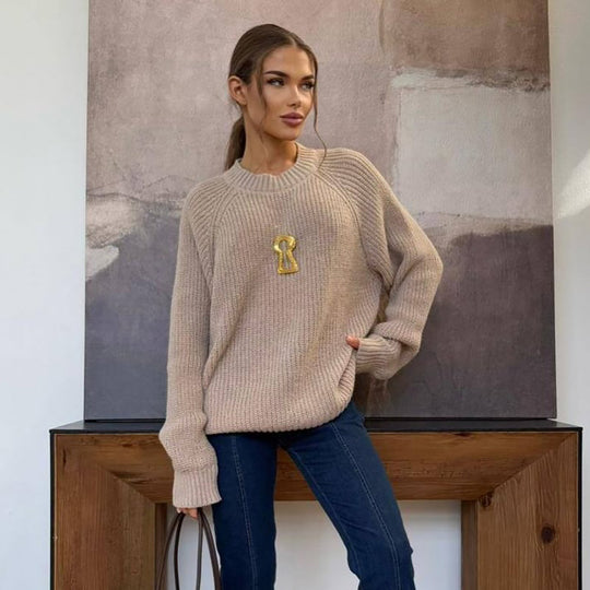 Damen Grobstrickpullover mit lässigem Schnitt und Raglanärmeln Fudus