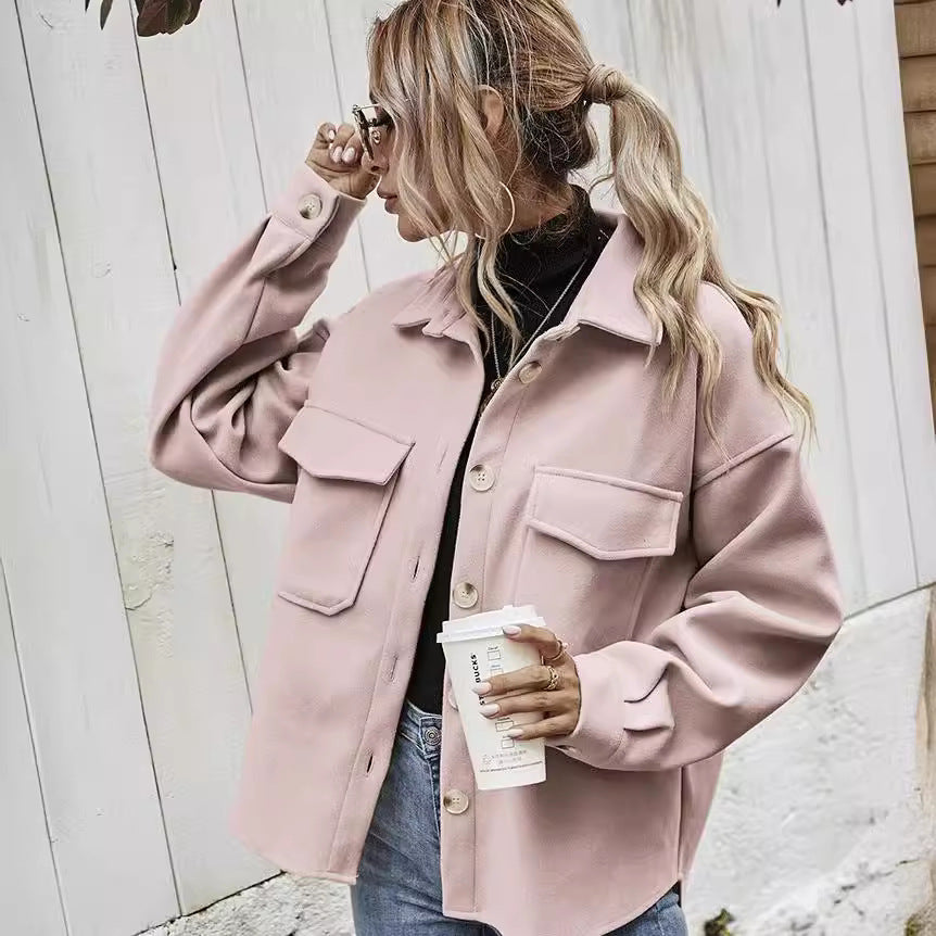 Damen lässige Oversized-Jacke mit praktischen Taschen Fudus