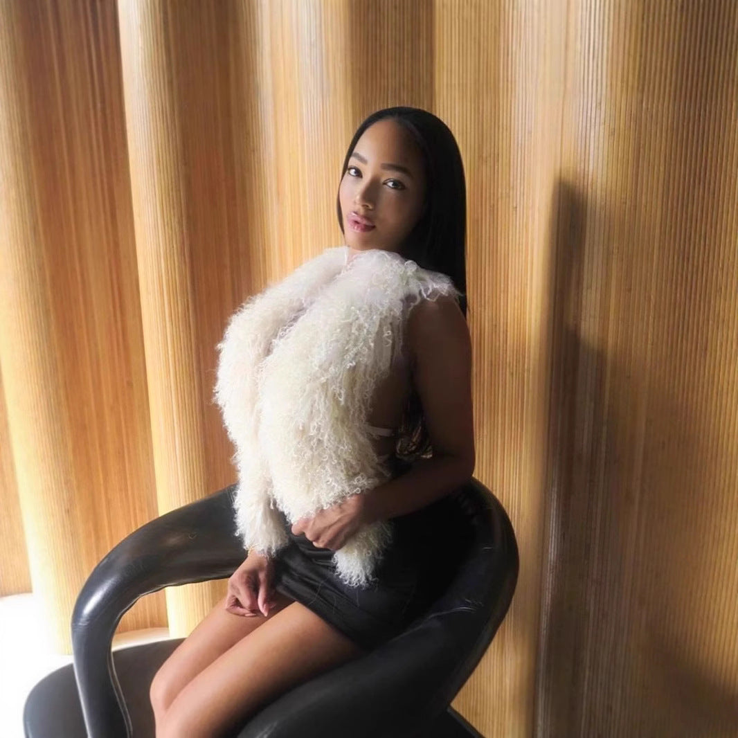 Damen Kuschelige Kunstfellweste mit langen Löchern Fudus