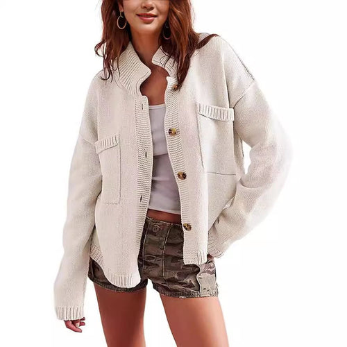 Damen lässige Strickjacke mit besonderen Knopfdetails Fudus