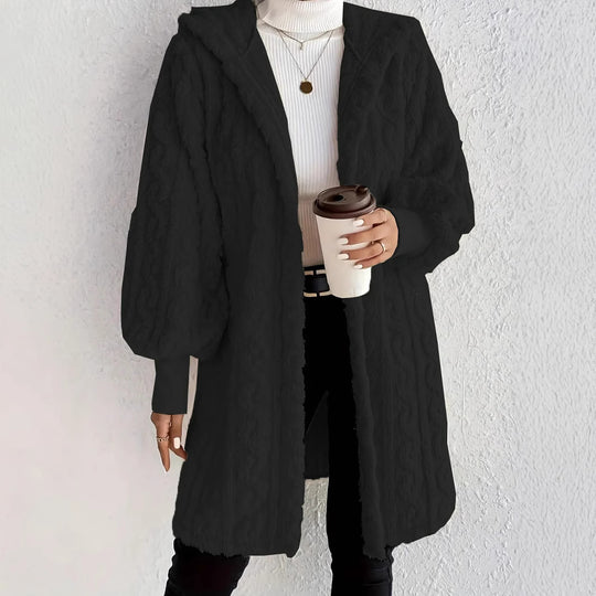 Damen Kuscheljacke mit Kapuze und strukturiertem Design