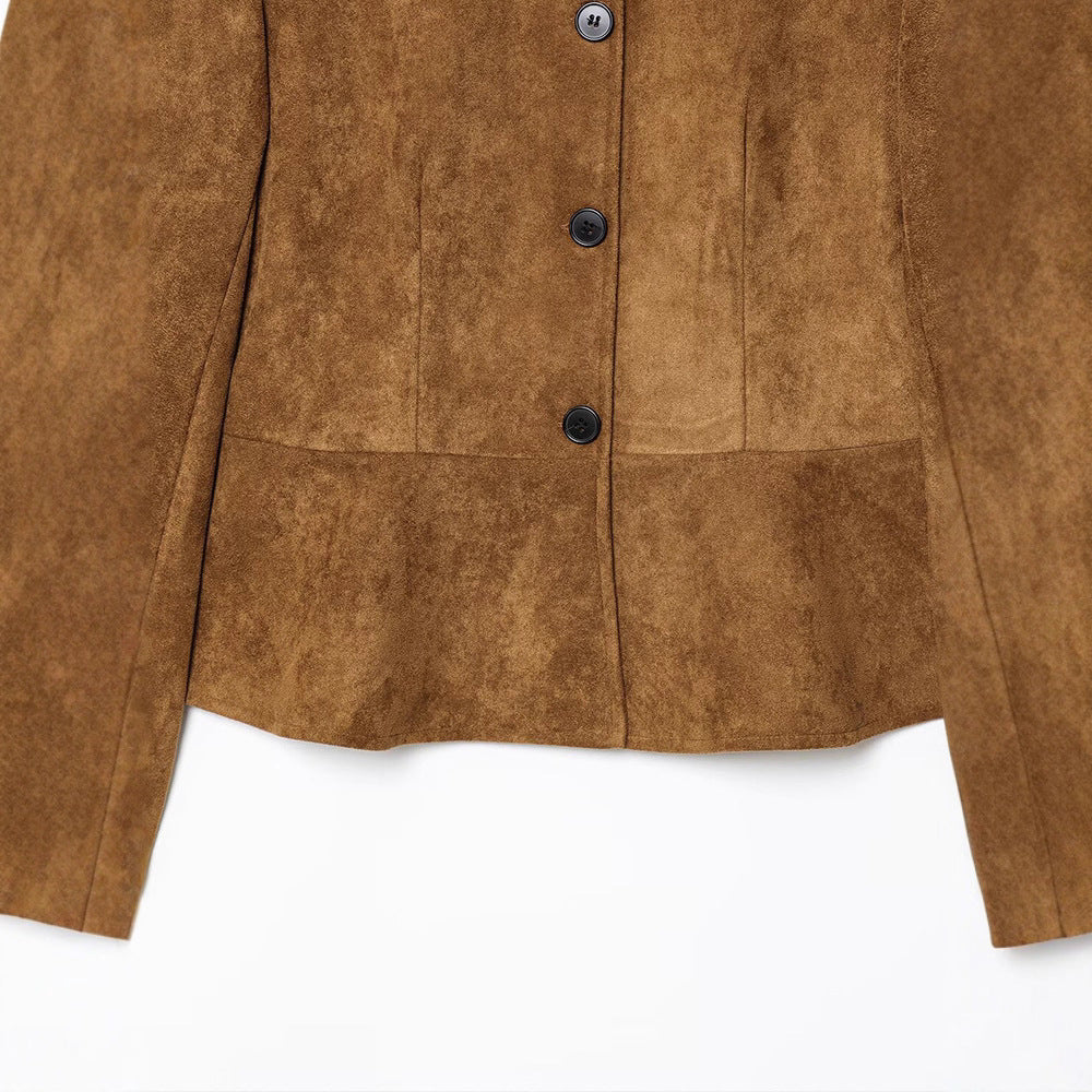 Damen Kunstlederjacke mit elegantem Stehkragen und praktischen Knopfdetails Fudus