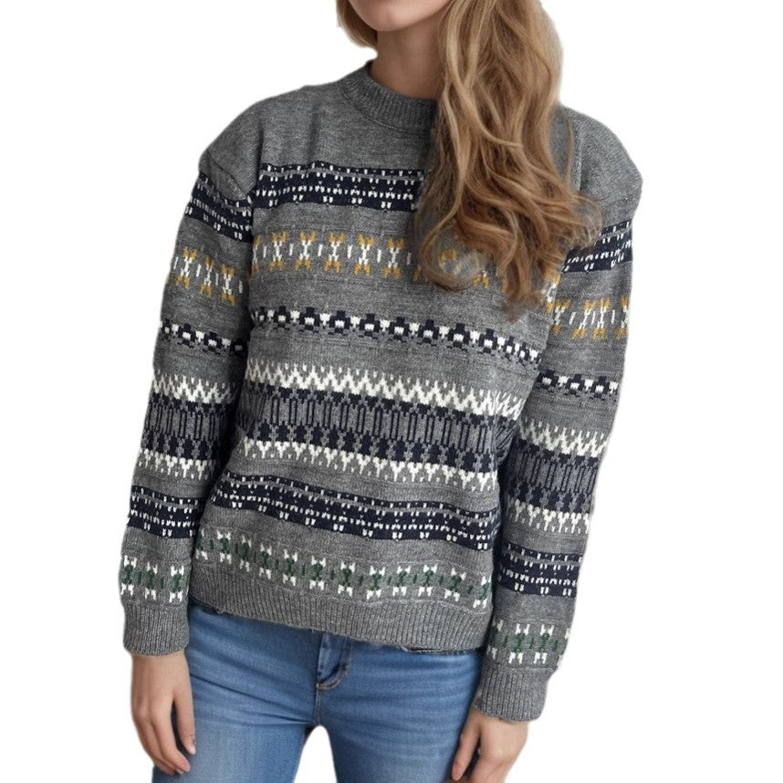 Damen Kuscheliger Strickpullover mit folkloristischem Muster und hohem Kragen Fudus