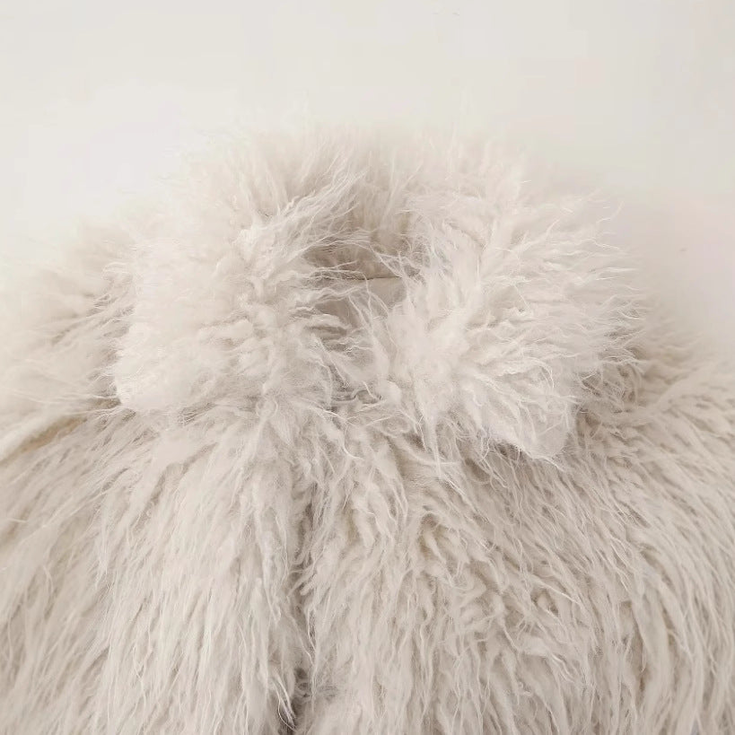 Damen Kunstfelljacke mit elegantem Stehkragen und lockerer Passform Fudus