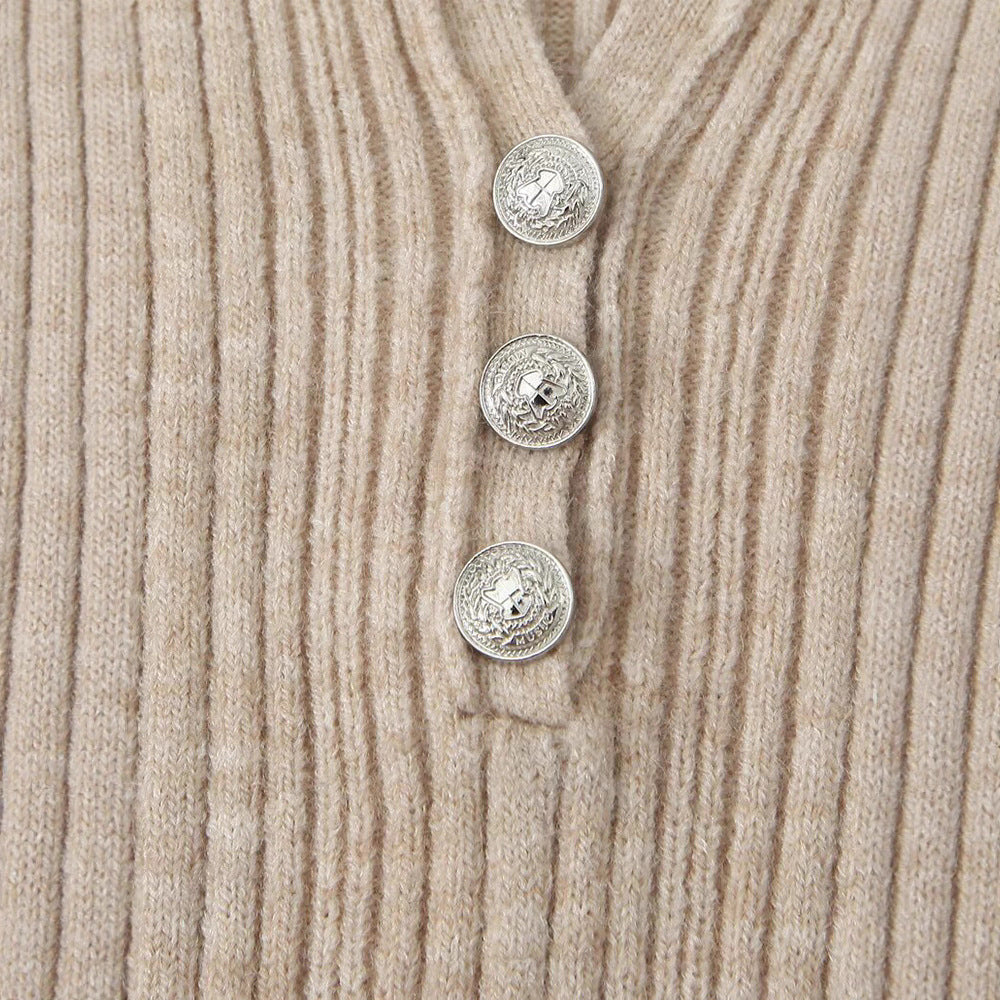 Damen Langarmshirt mit strukturiertem Rippdesign und eleganten Knopfdetails Fudus