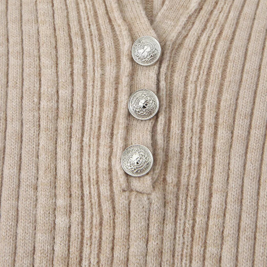 Damen Langarmshirt mit strukturiertem Rippdesign und eleganten Knopfdetails Fudus