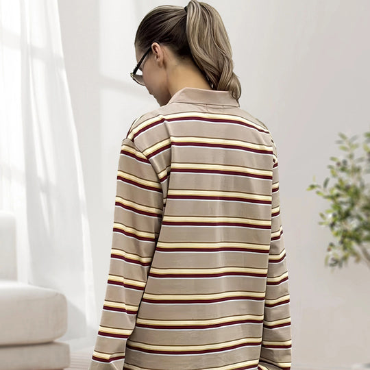 Damen langärmliges Poloshirt mit modernen Streifen Fudus