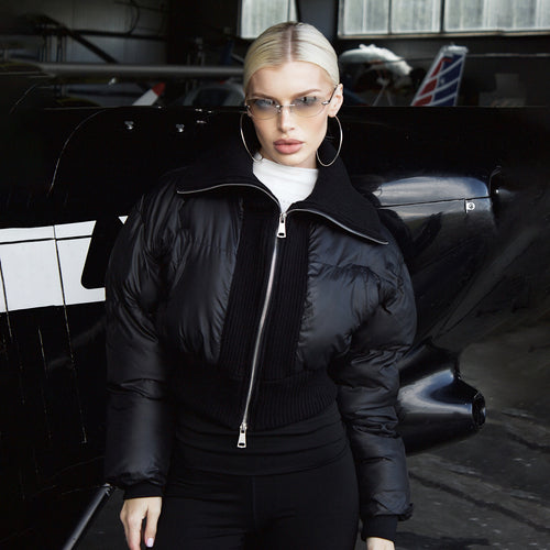 Damen Kürzer Steppjacke mit hohem Kragen Fudus