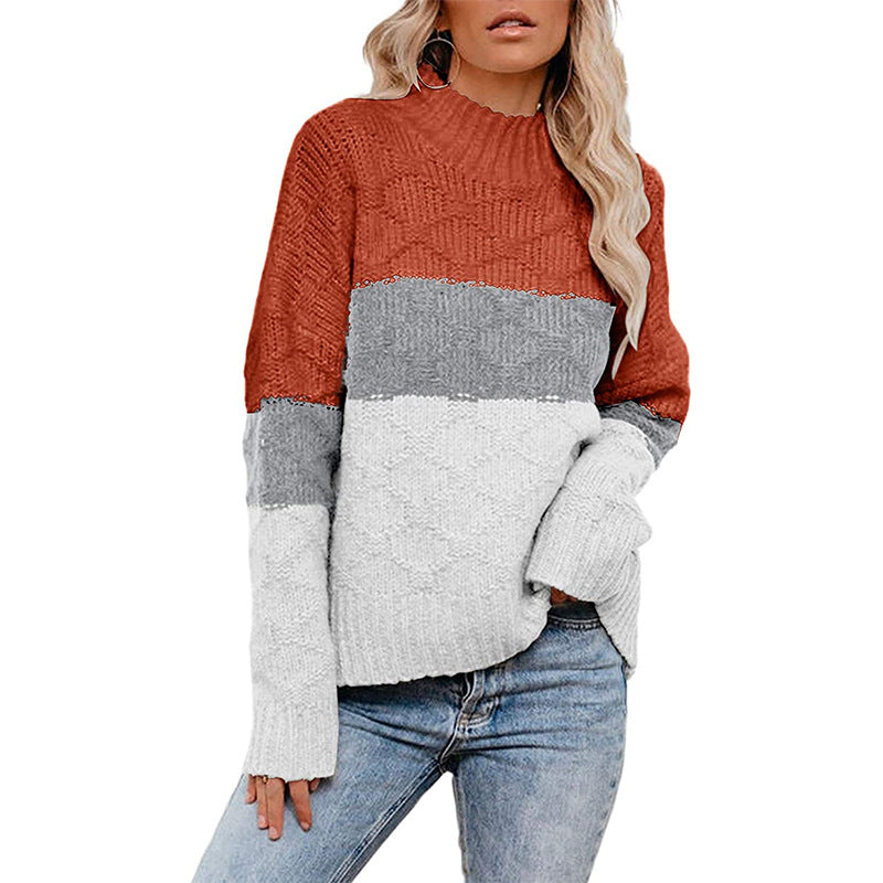 Damen Grobstrickpullover mit modernem Blockdesign Fudus