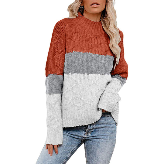 Damen Grobstrickpullover mit modernem Blockdesign Fudus