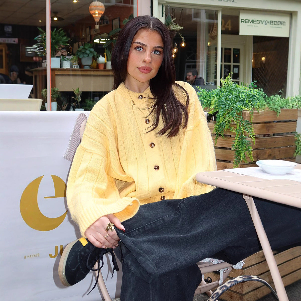 Damen Softes Strickjacken mit Knöpfen Fudus