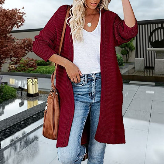 Damen Grobstrick Longcardigan mit lockerer Passform und dekorativen Knöpfen Fudus