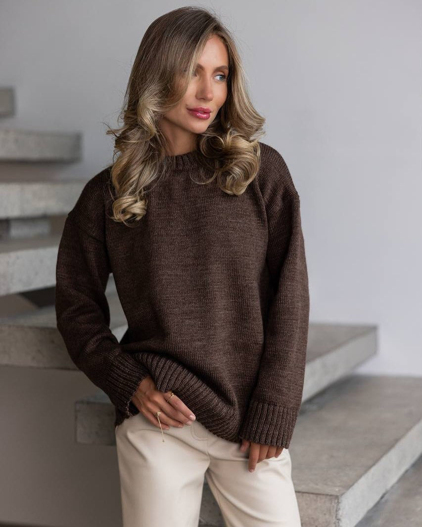 Damen Grobstrickpullover mit weitem Schnitt und Rippbündchen Fudus
