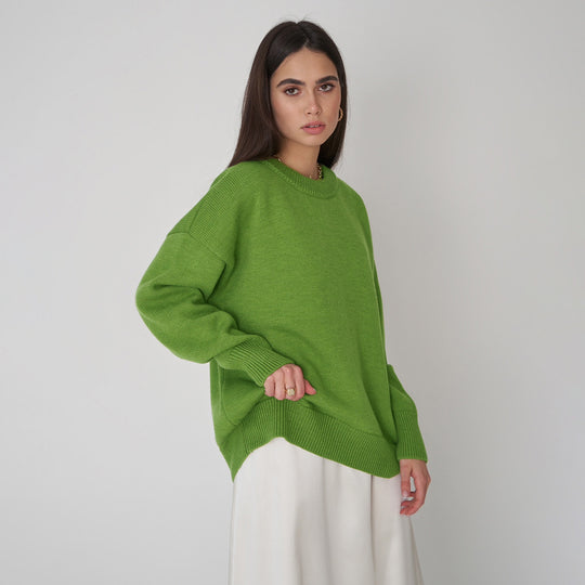 Damen Grobstrickpullover mit weitem Schnitt und lässigem V-Ausschnitt Fudus