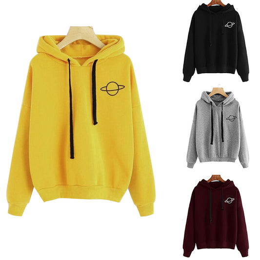 Damen Kapuzenpullover mit kreativem Planeten-Design und bequemen Schnitt Fudus
