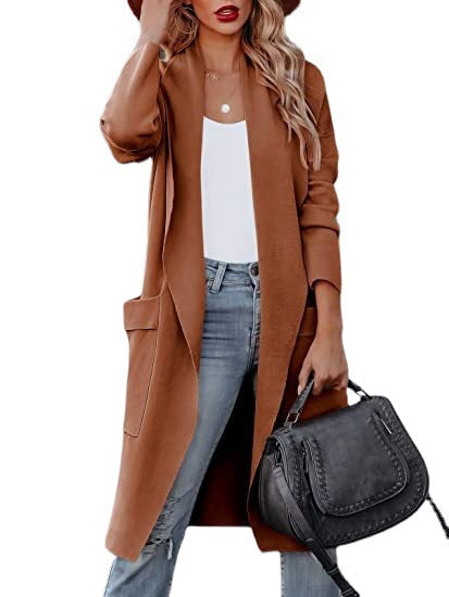 Damen Langer Cardigan mit seitlichen Taschen und offenem Schnitt Fudus