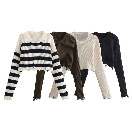 Damen modischer cropped Strickpullover Fudus