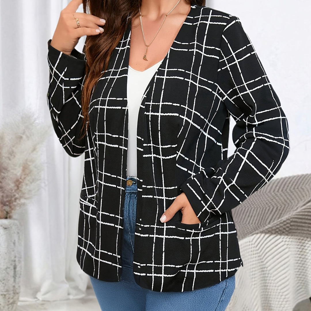 Damen lässige Blazerjacke mit Karo-Muster und Taschen Fudus