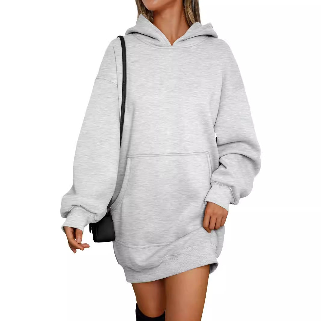 Damen Hoodie-Kleid mit oversize Schnitt und Kängurutasche Fudus