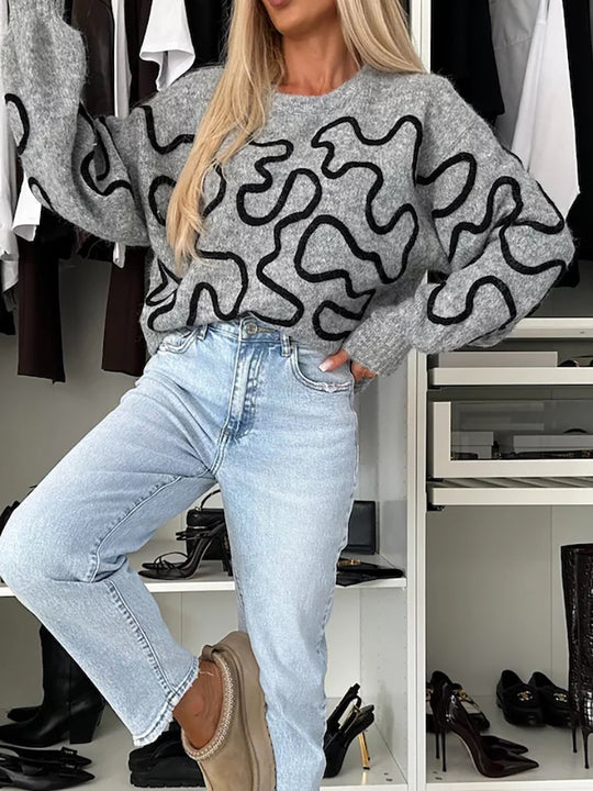 Damen kuscheliger Strickpullover mit kreativem Muster Fudus