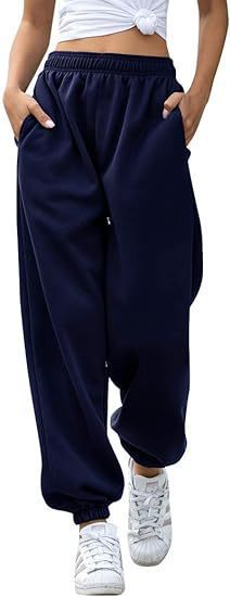 Damen lässige Freizeithose mit elastischem Bund und tiefen Taschen Fudus