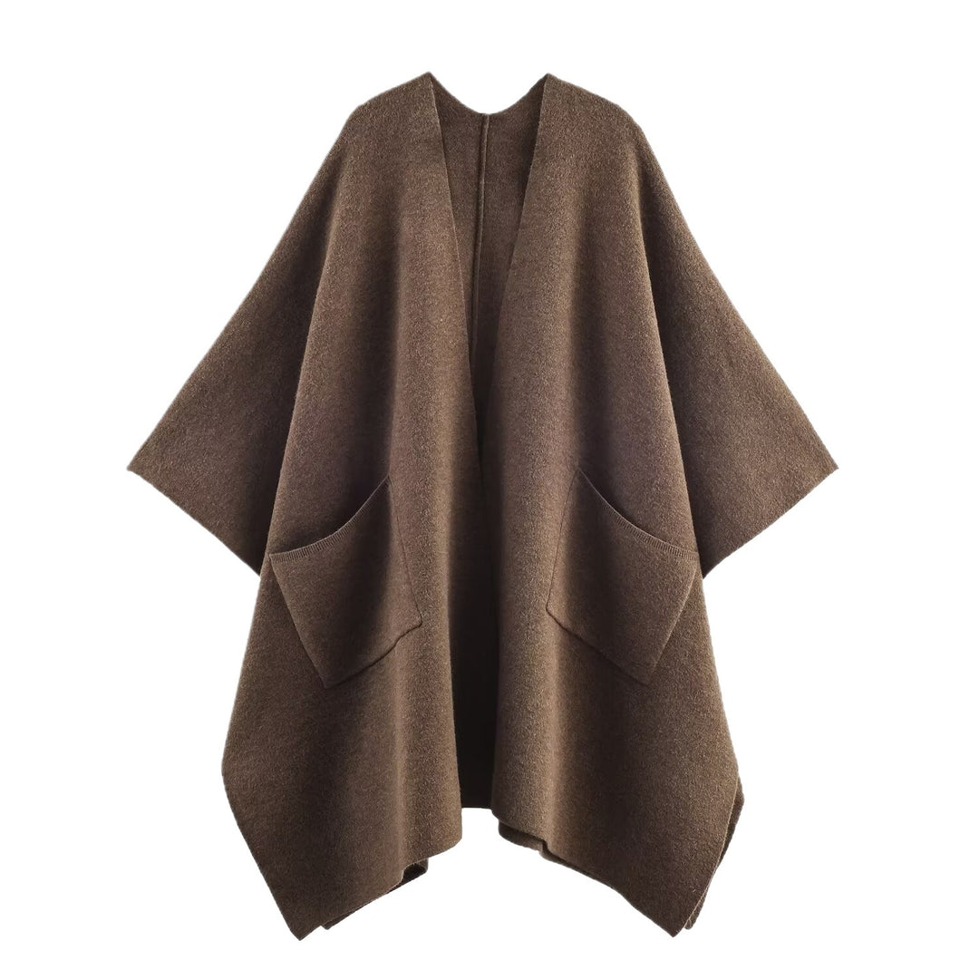 Damen Kuschelige Poncho-Jacke mit großer Taschen und wärmender Wollmischung Fudus