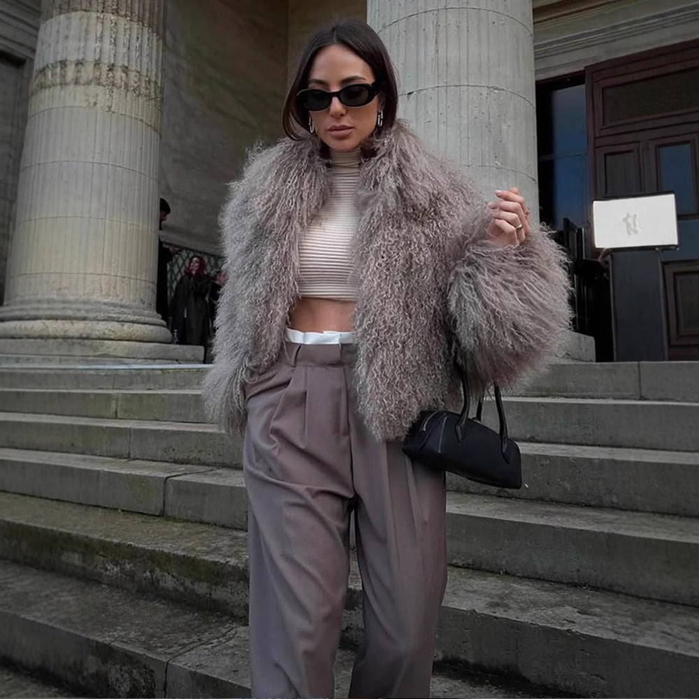 Damen Kunstfelljacke mit voluminösen Ärmeln