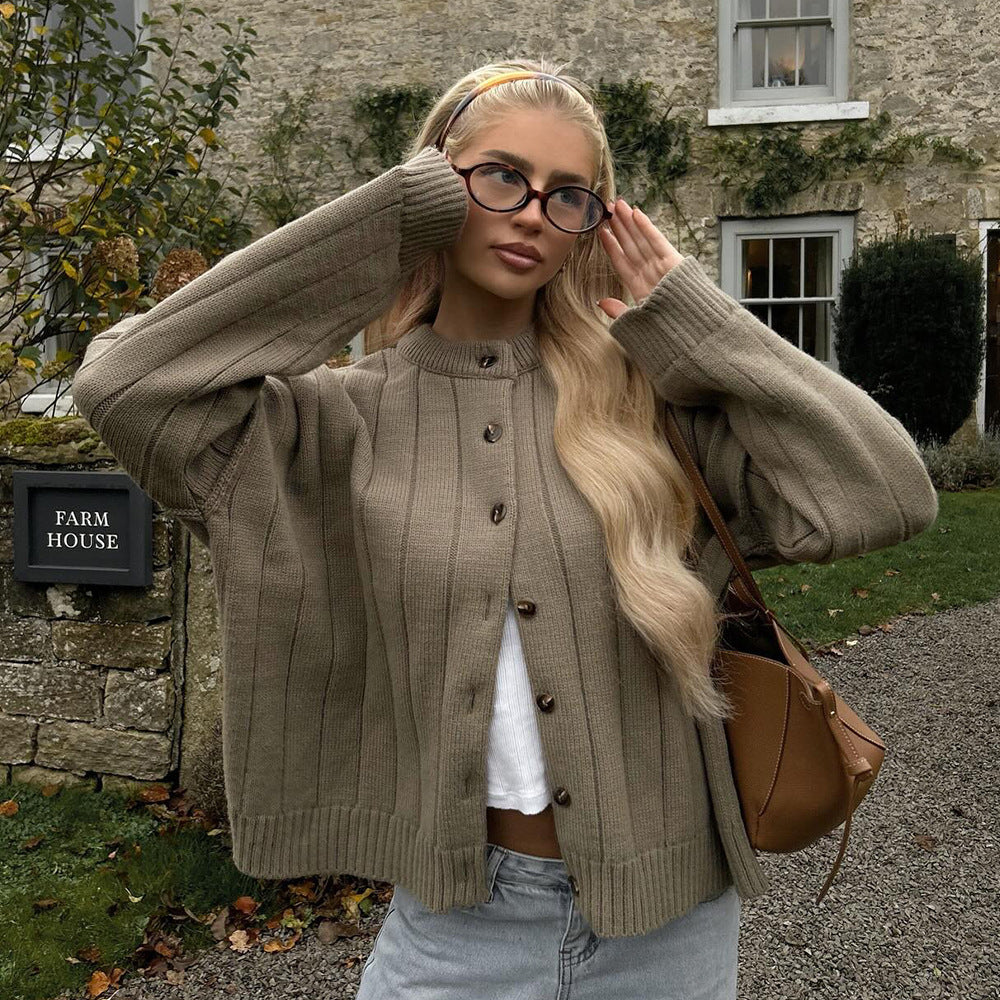 Damen Softes Strickjacken mit Knöpfen Fudus