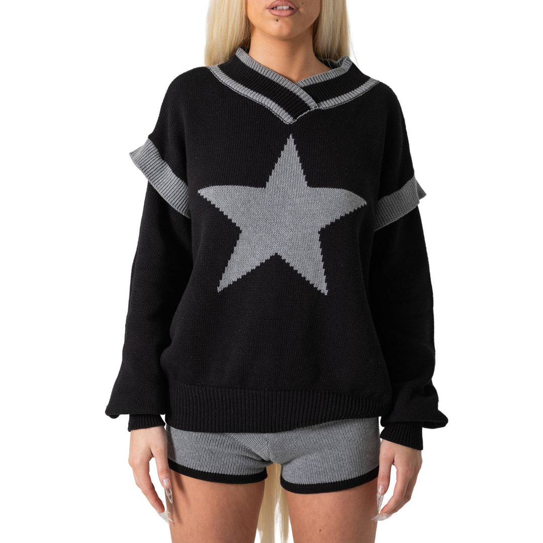 Damen Kuscheliger Strickpullover mit Sternmotiv Fudus