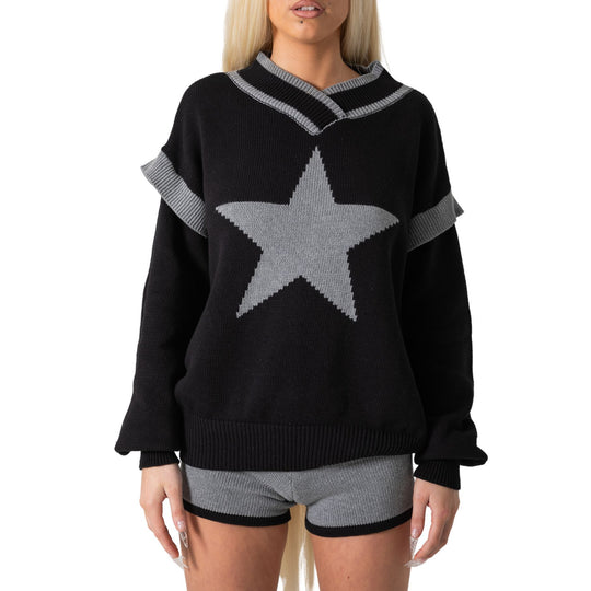 Damen Kuscheliger Strickpullover mit Sternmotiv Fudus