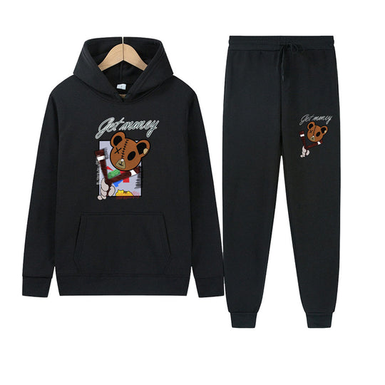 Damen Hoodie und Jogginghose Set mit kreativem Bärenmotiv Fudus