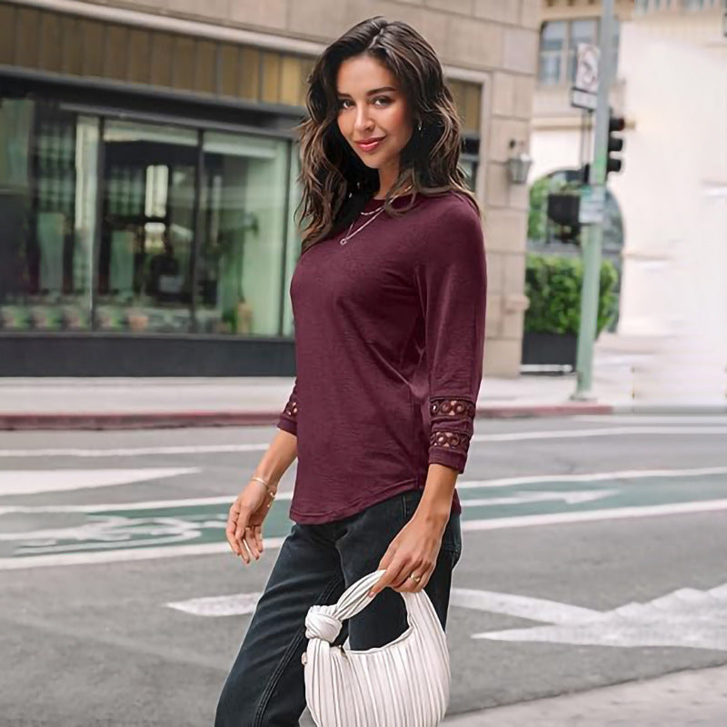 Damen Langarmshirt mit Spitzenärmeln Fudus